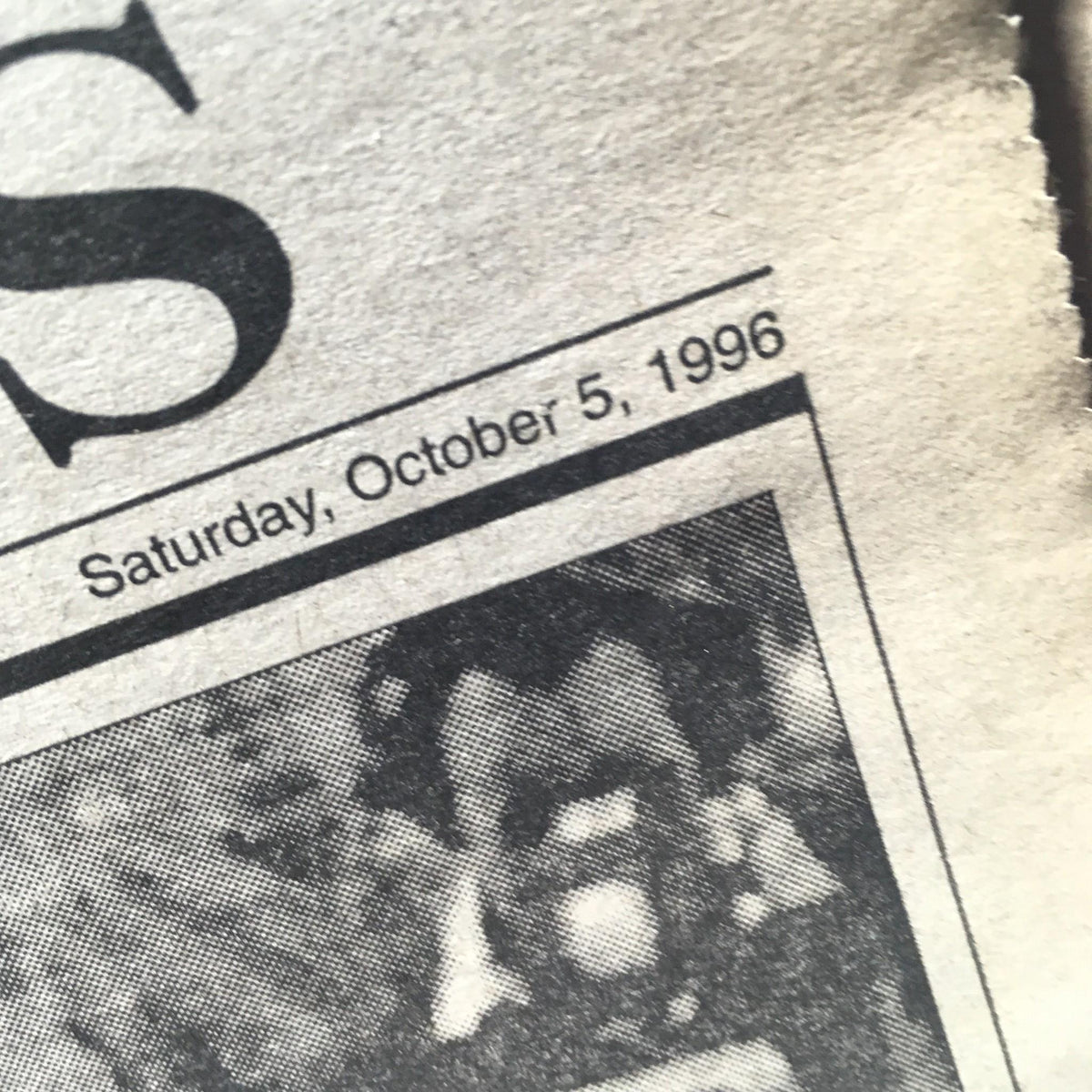 Close-up of New York Daily News date, October 5, 1996, highlighting the newspaper's coverage of the Yankees' victory.