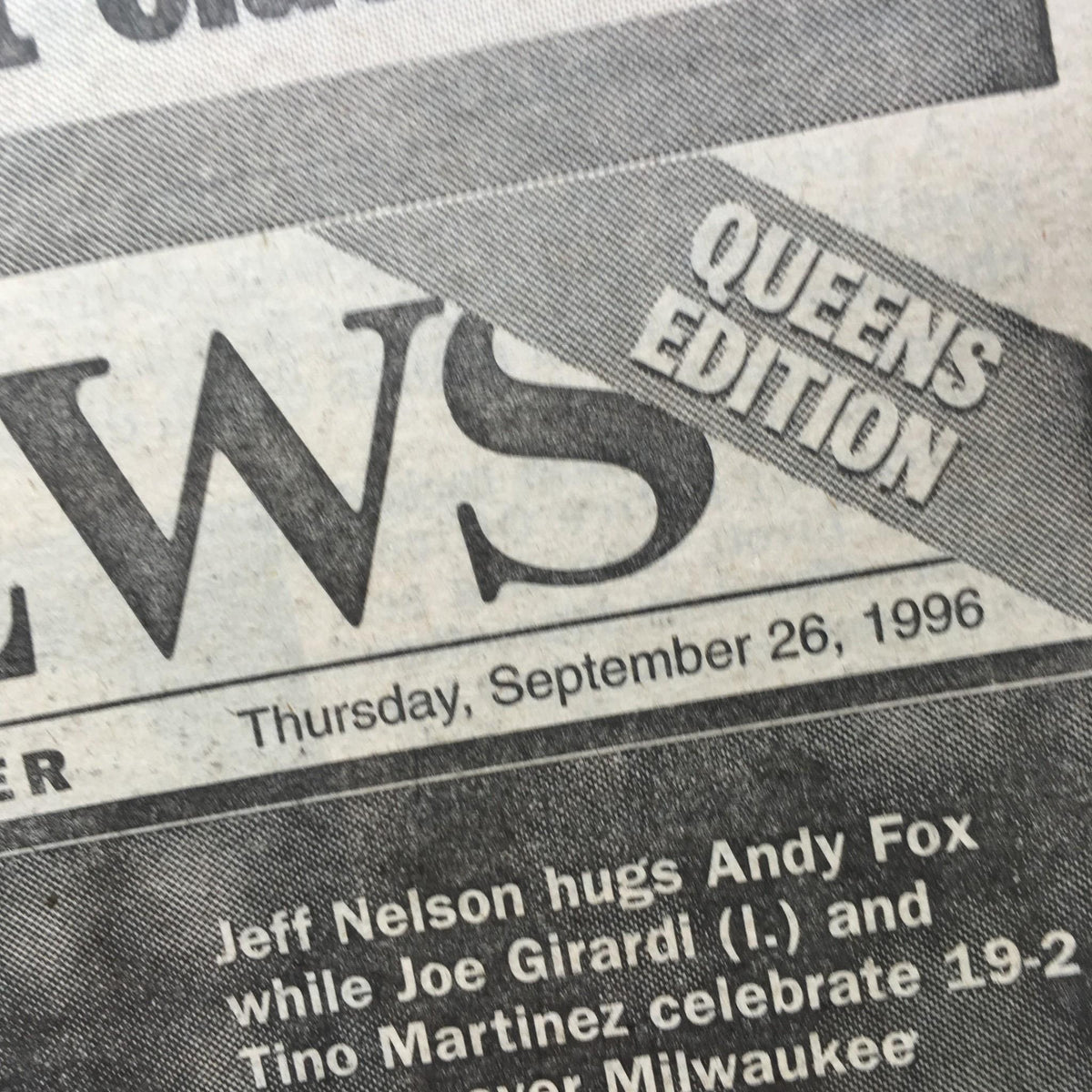 New York Daily News dated September 26, 1996 featuring the headline '1st Step to Heaven' along with the date and 'Queens Edition' label.