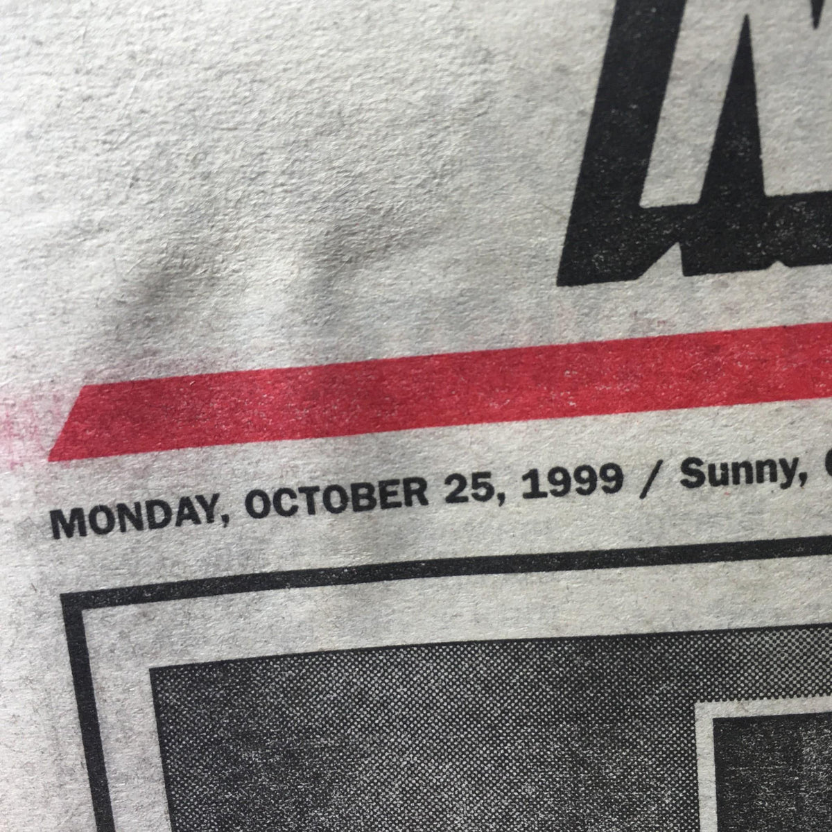 Detail of the NY Post from October 25, 1999, showing the date and weather, relevant to the title 'NY Post: October 25 1999 Halfway Home 2 Down 2 To Go As Yanks Head Back To Bronx.'