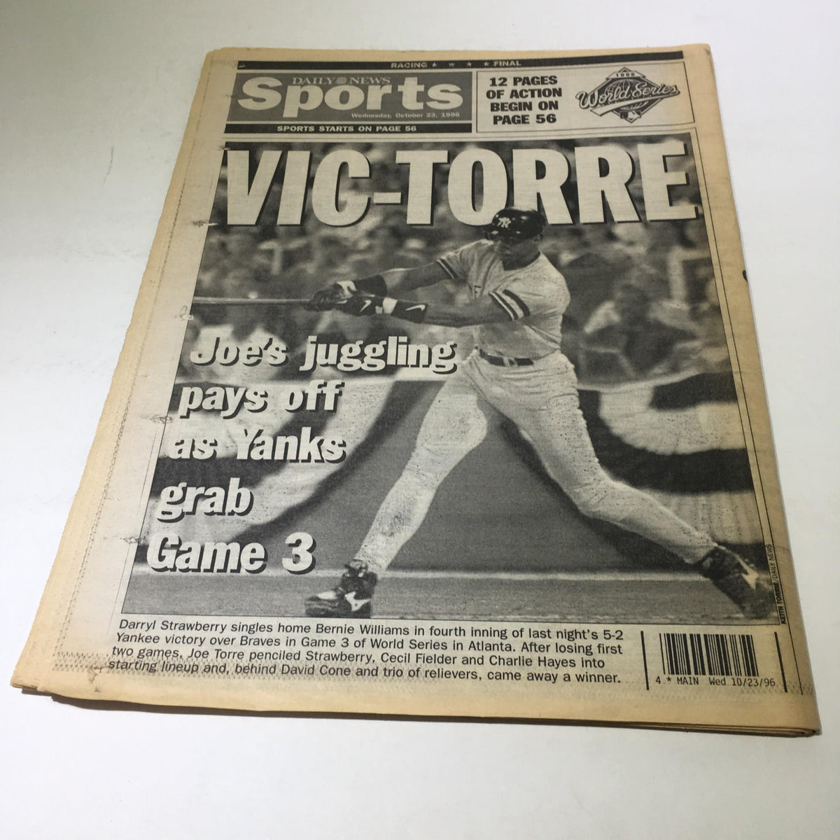 NY Daily News: 10/23/96 Bernie Blast & Dave's Arm Trim Brave's Lead 2 2-1 In WS