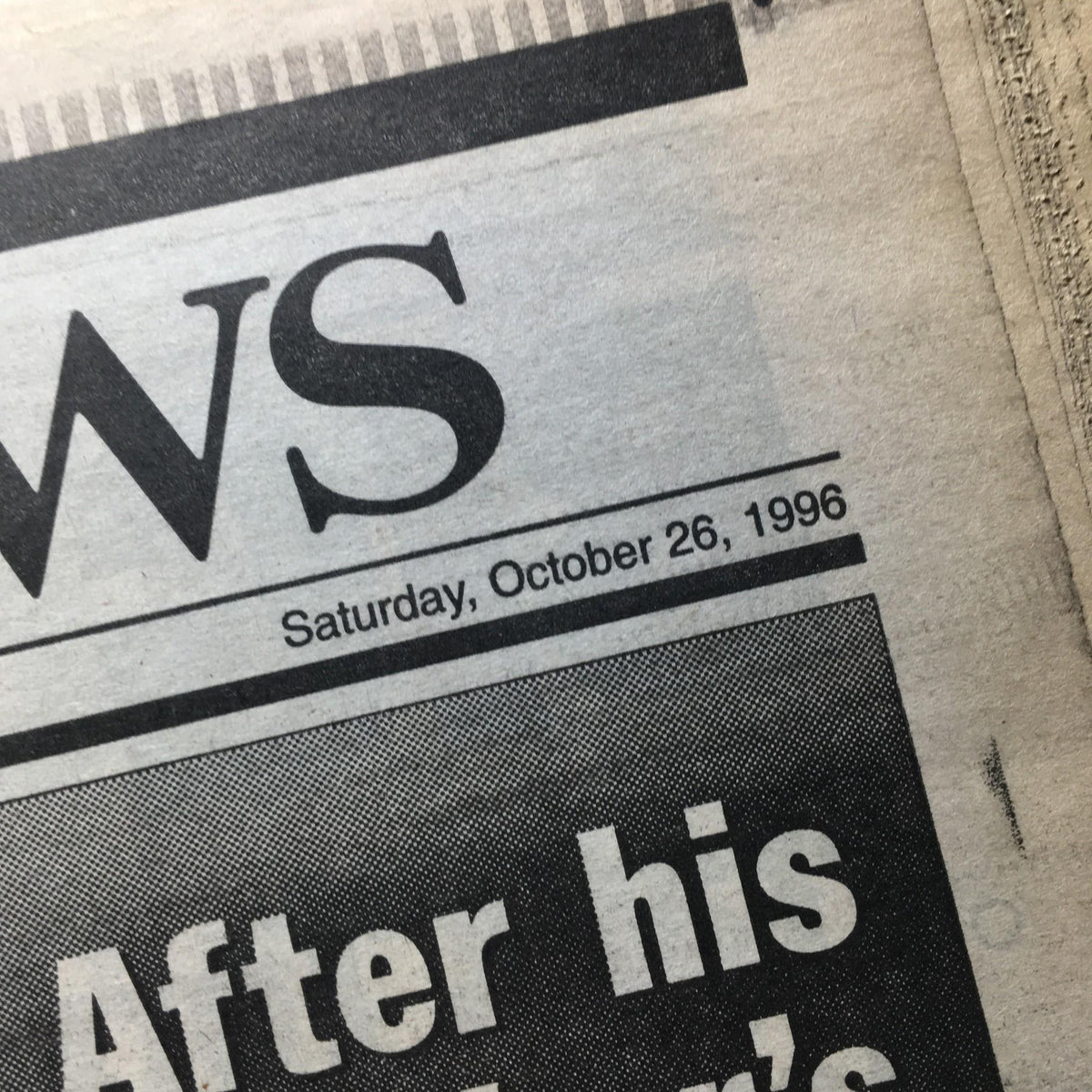 Close-up of NY Daily News date header from October 26, 1996, showcasing the publication date and emphasizing its vintage significance.