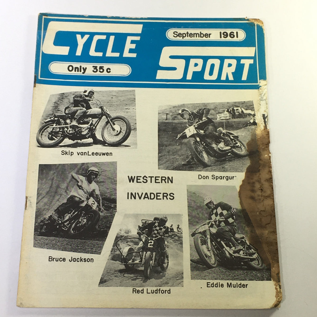 Cover of VTG Cycle Sport Magazine September 1961 showcasing racers Skip vanLeeuwen and Don Spargur, featuring motorcycle images and the magazine's title prominently displayed.