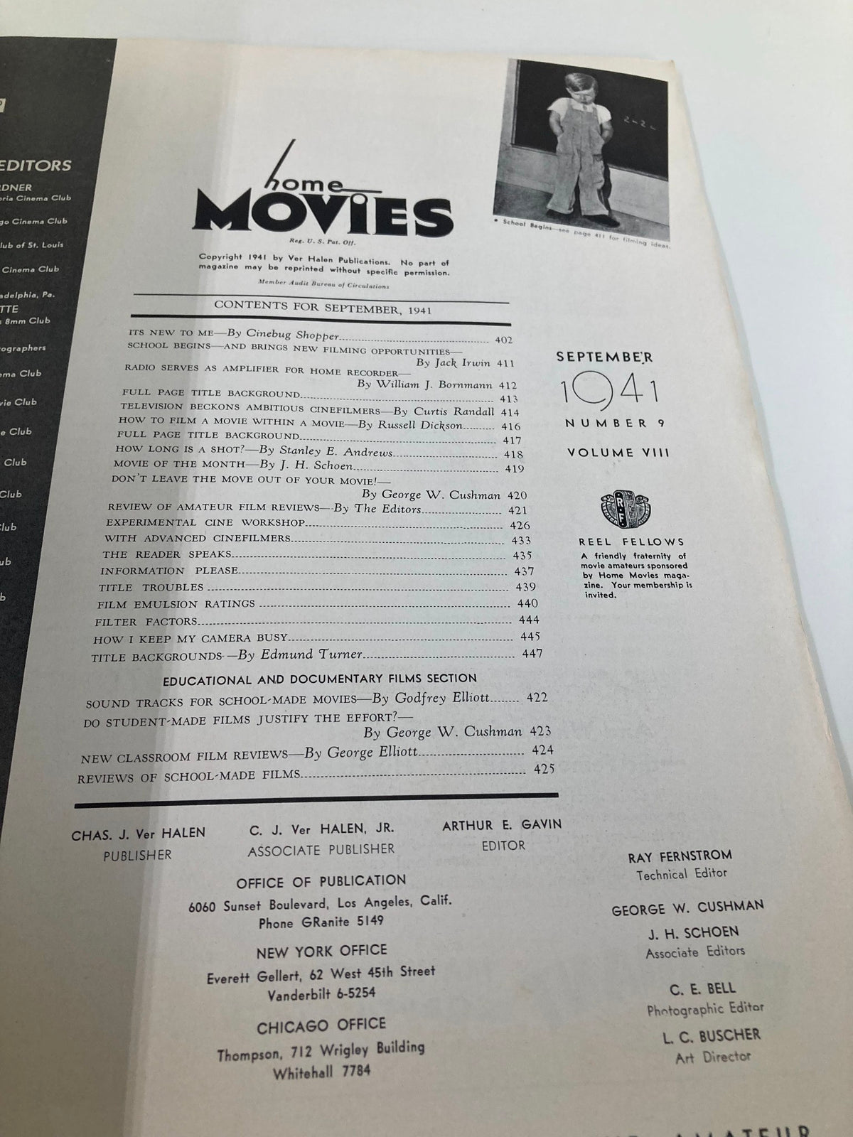 Vintage Home Movies Magazine September 1941 School Begins - Filming Ideas No Label