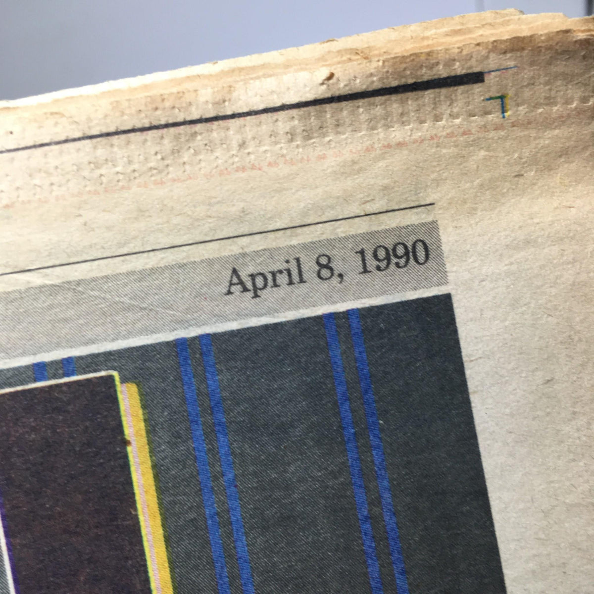 Close-up of the date April 8, 1990, from the Newsday Baseball 1990 Special Section.
