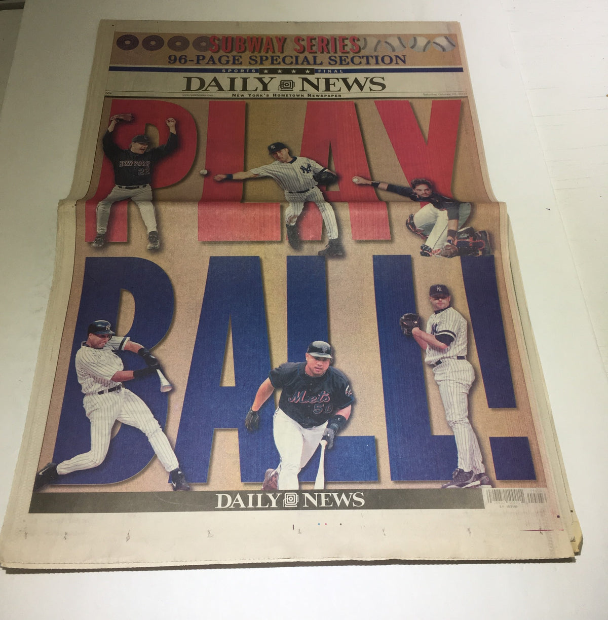 NY Daily News: Oct 21 2000 Play Ball! Special Section featuring bold lettering and images of baseball players demonstrating action.