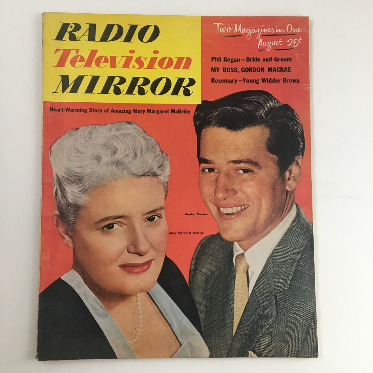 Cover of Radio TV Mirror Magazine, August 1951, featuring Gordon MacRae and Mary McBride, showcasing classic entertainment and vintage artistry.