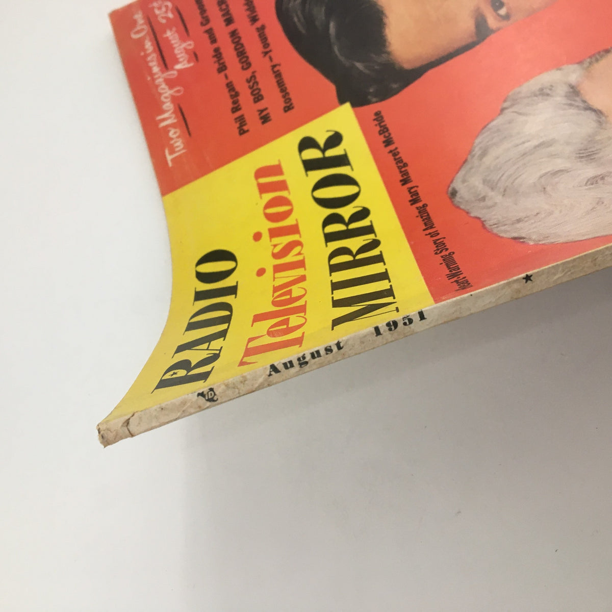 Side view of Radio TV Mirror Magazine, August 1951, highlighting vintage magazine features and its publication date.