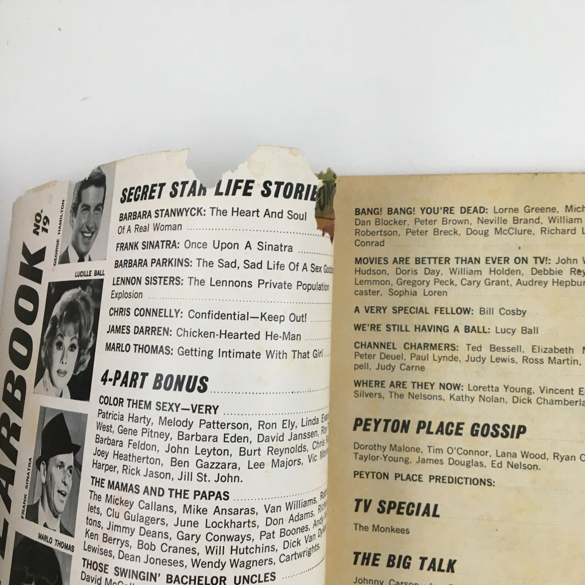 Inside page of TV Yearbook No. 19 revealing content such as 'Secret Star Life Stories' and features on stars like Barbara Stanwyck, enhancing its collectible nature.