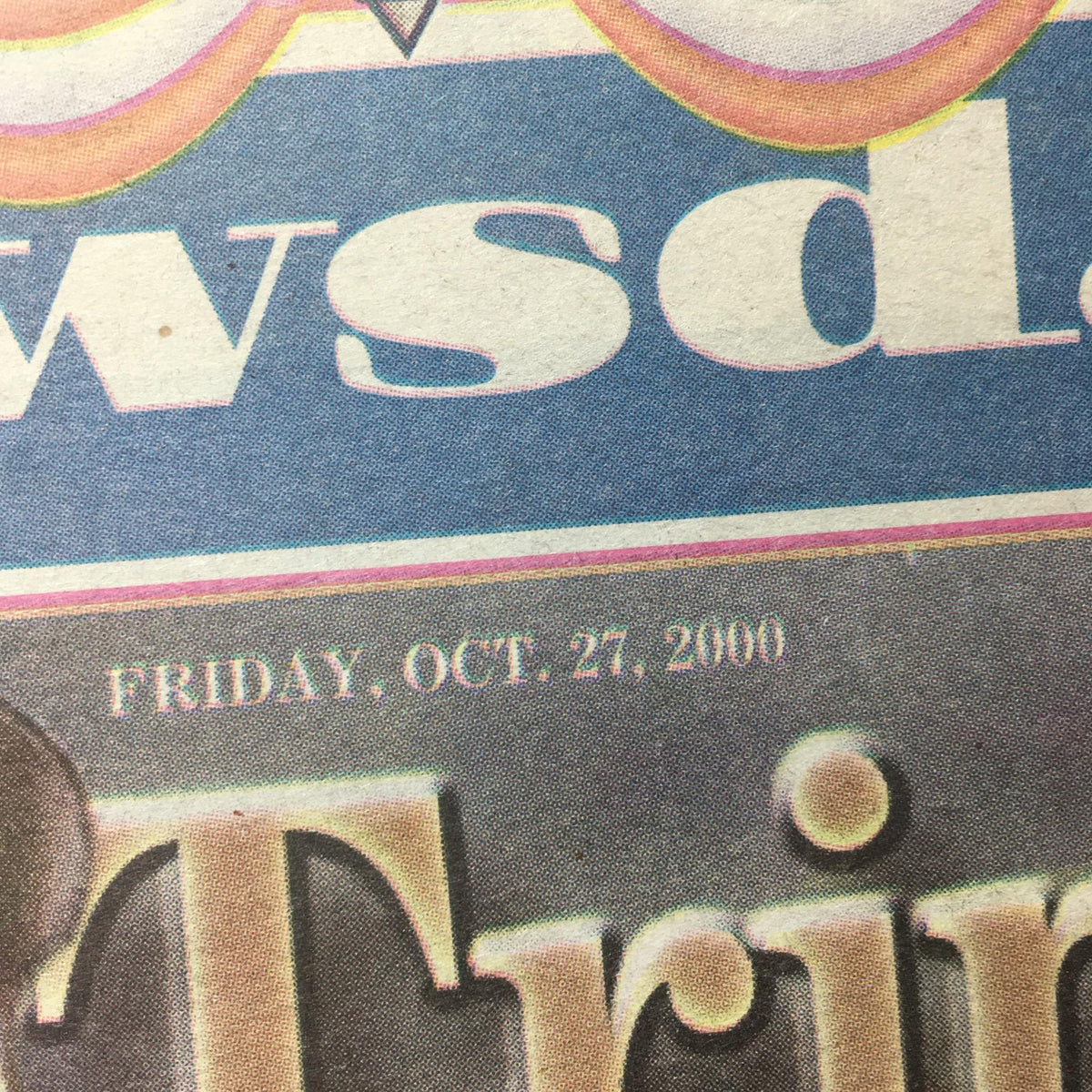 Front page of Newsday newspaper from October 27, 2000, featuring the title 'Newsday: 10/27/2000 Yanks Extend Reign 2 3rd Yr W/ 4-2 Win Over Mets in Game 5' in colorful print.