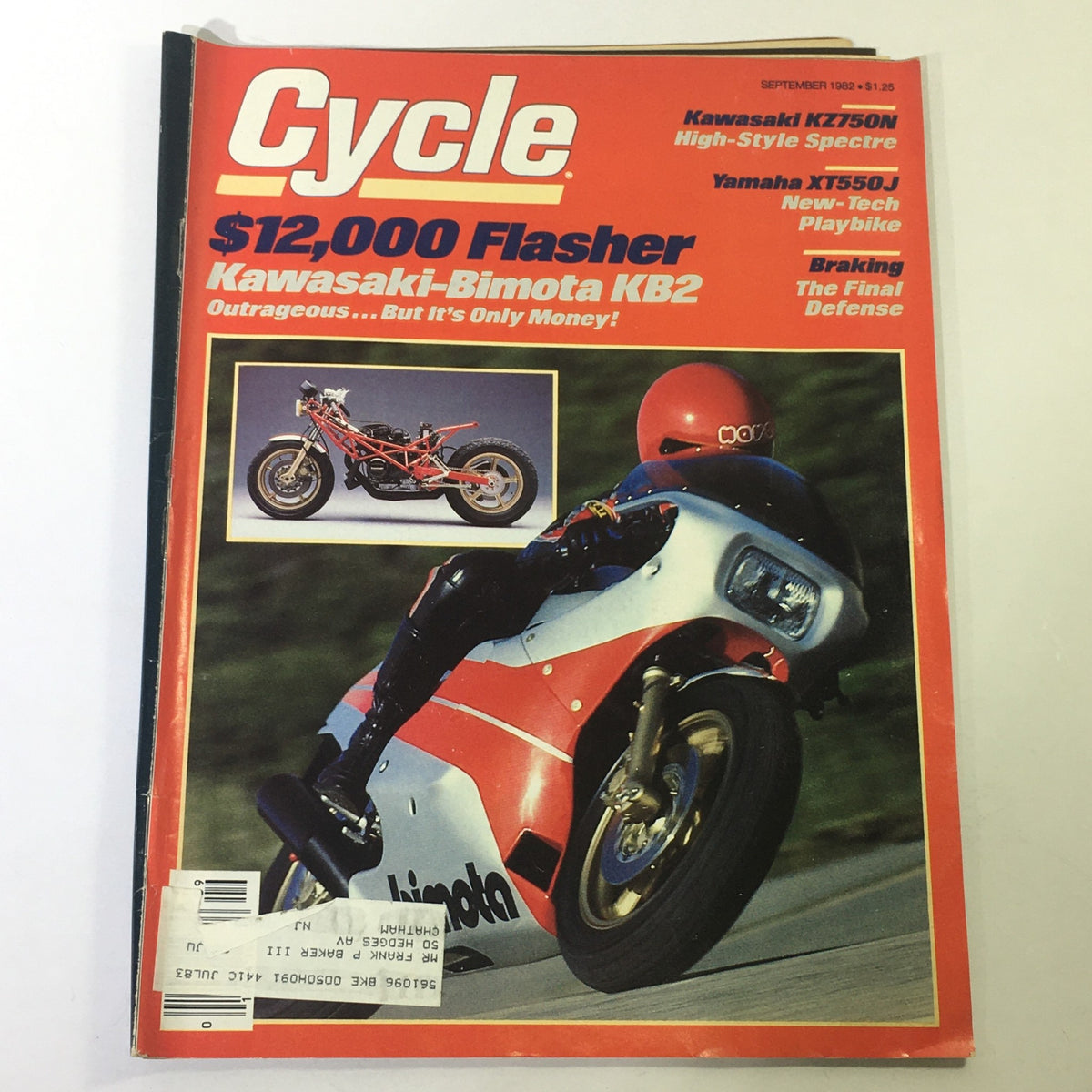 Cover of Vintage Cycle Magazine September 1982 featuring Kawasaki-Bimota KB2 and Kawasaki KZ750N, showcasing motorcycle history and design.