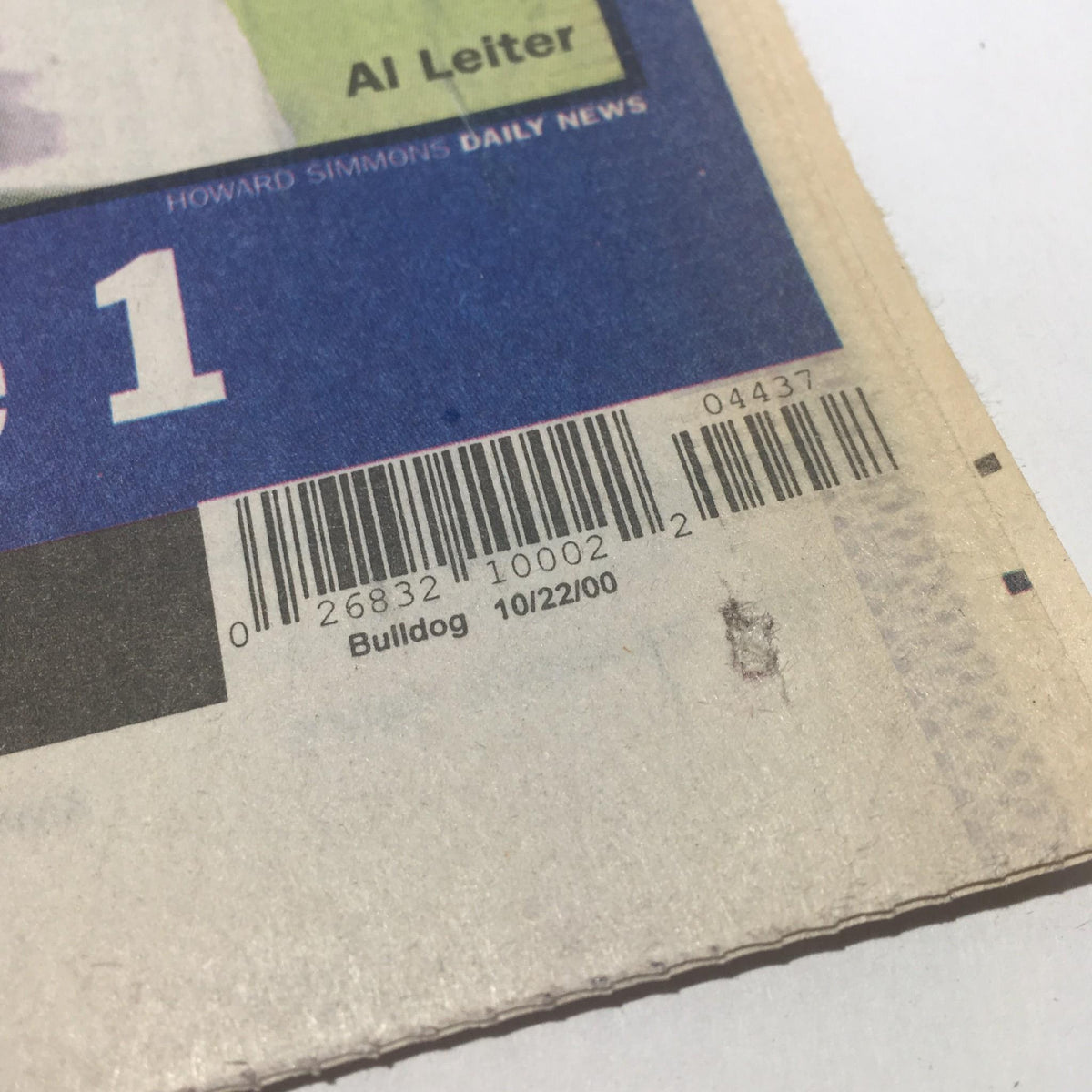 Image of the NY Daily News dated October 22, 2000, featuring a barcode and information related to the publication. The headline reads 'Showtime!' highlighting notable events or features in that edition.
