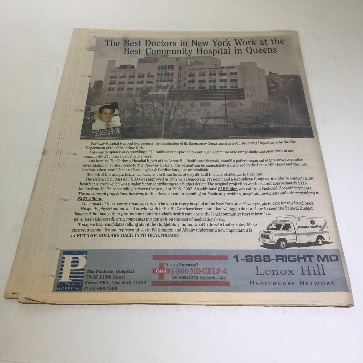 Advertisement showcasing the best doctors in New York at the best community hospital in Queens. Featured in the Western Tribune: Oct 26 2000 Subway Series 2000 Get Ready To Rumble.