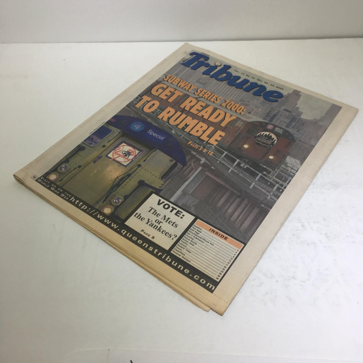 Cover page of the Western Tribune: Oct 26 2000 titled 'Subway Series 2000 Get Ready To Rumble', highlighting the excitement of the baseball event with an iconic subway image.