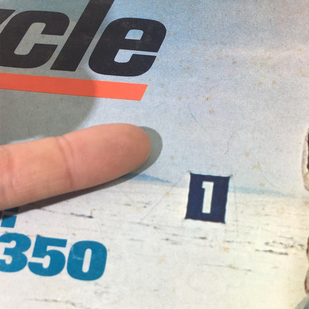 Close-up of the cover of VTG Cycle Magazine January 1971, highlighting the title and number '1'. Includes details about the Yamaha 350 and builder Don Vesco.