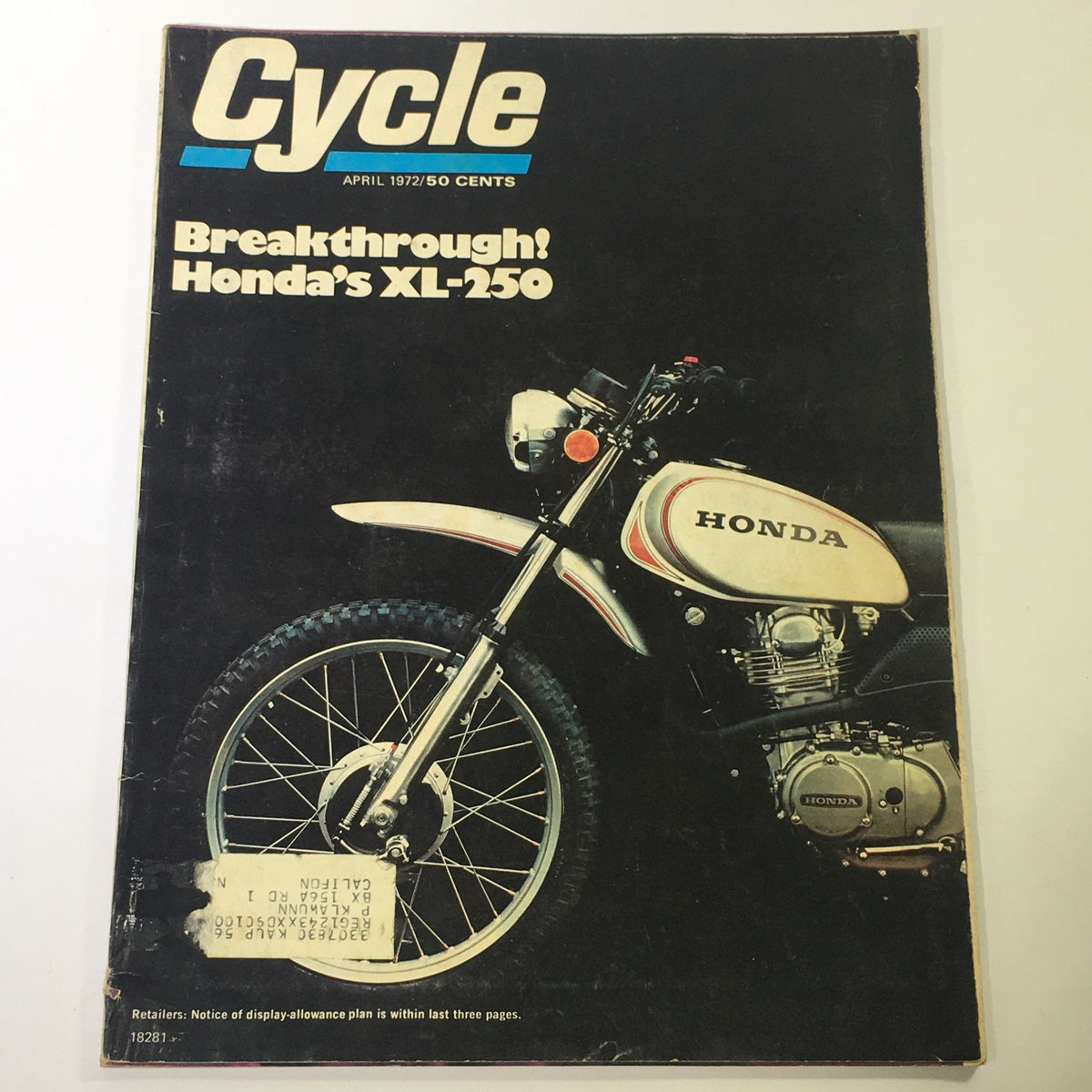 Cover of VTG Cycle Magazine April 1972 featuring the breakthrough Honda XL-250 motorcycle, showcasing its design and innovation.