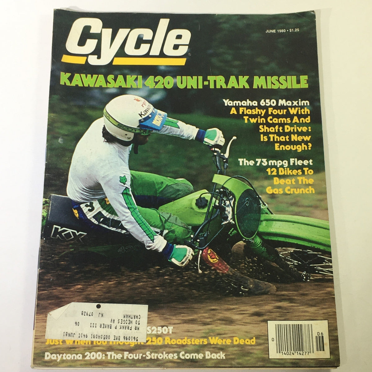 Cover of VTG Cycle Magazine June 1980 featuring the Kawasaki 420 Uni-Trak and Yamaha 650 Maxim with highlighted articles on motorcycles and the 73 MPG Fleet.