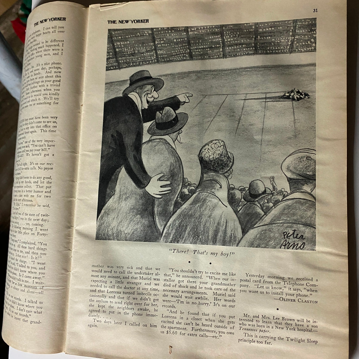 Inside page of The New Yorker Complete Magazine November 13, 1926, featuring an illustrated scene with characters observing a performance.