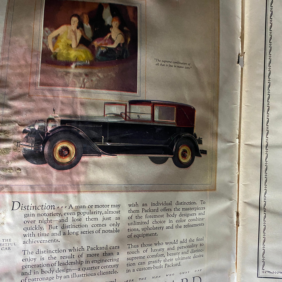 Vintage advertisement for Packard cars featured in The New Yorker magazine, November 6, 1926. The image shows a luxury vehicle alongside artistic illustrations.