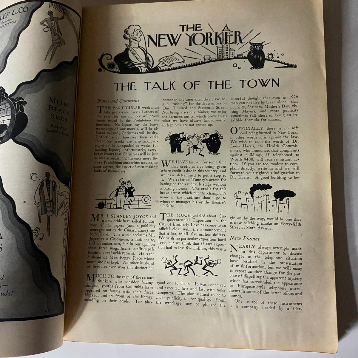 Editorial page titled 'The Talk of the Town' from The New Yorker Complete Magazine December 11, 1926, presenting insightful commentary from the 1920s.