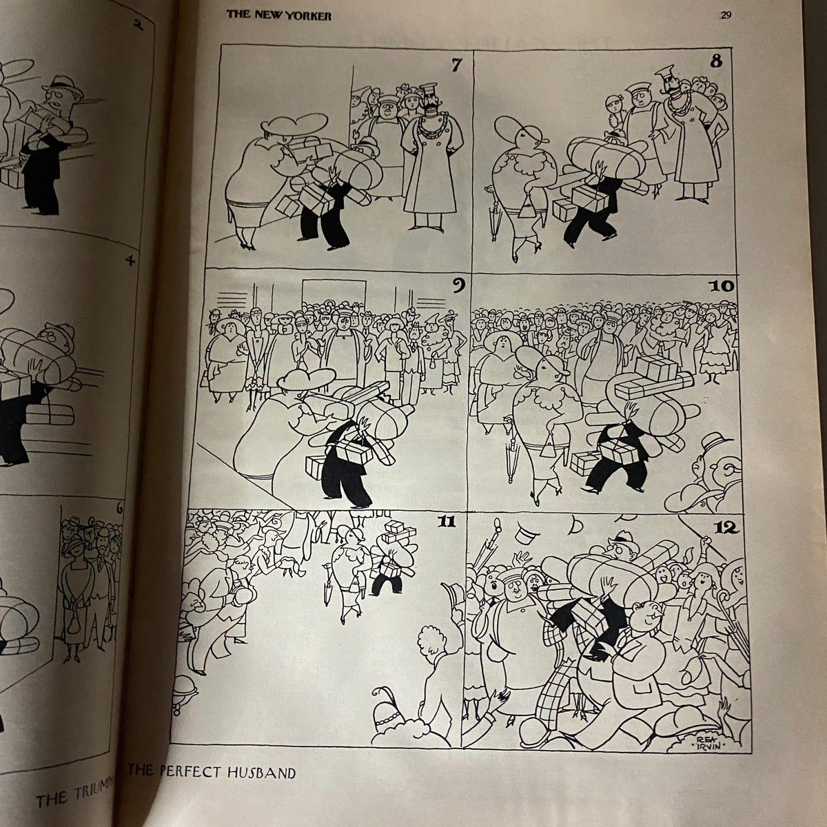 Inside page from The New Yorker Complete Magazine December 4, 1926, featuring humorous illustrations depicting 'The Perfect Husband' in multiple frames.