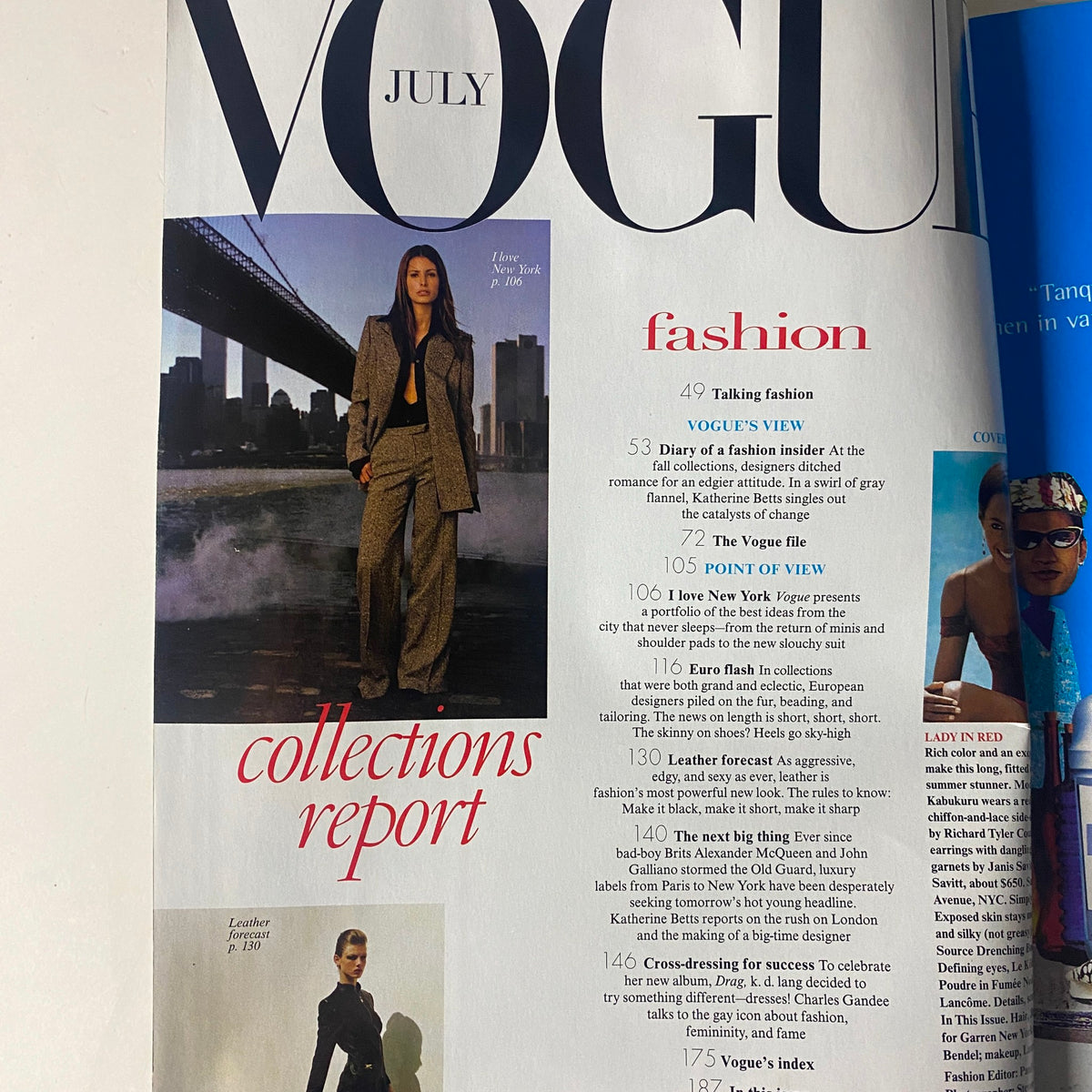 Inside page of July 1997 Vogue Magazine displaying a fashion editorial titled 'Talking Fashion', featuring new styles and designer insights.