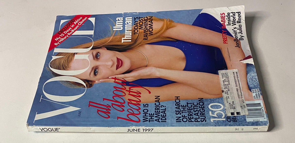 Another perspective of the Vogue Magazine June 1997 cover featuring Uma Thurman, emphasizing beauty and fashion.