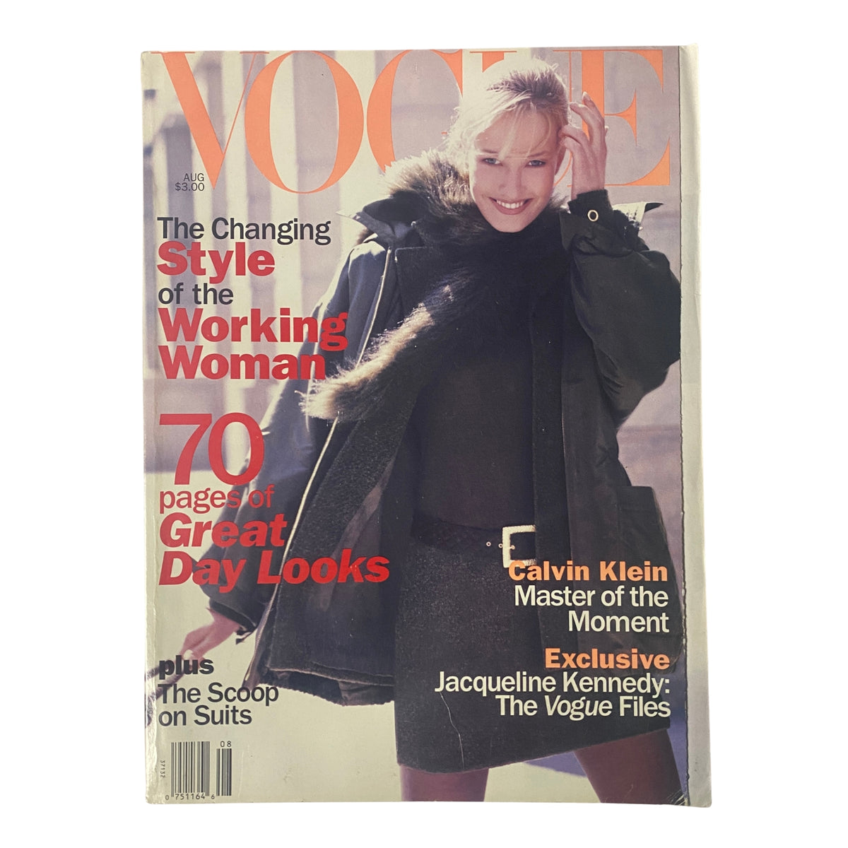Vogue Magazine August 1994 cover featuring Karen Mulder, highlighting 'The Changing Style of the Working Woman' with Calvin Klein as Master of the Moment.