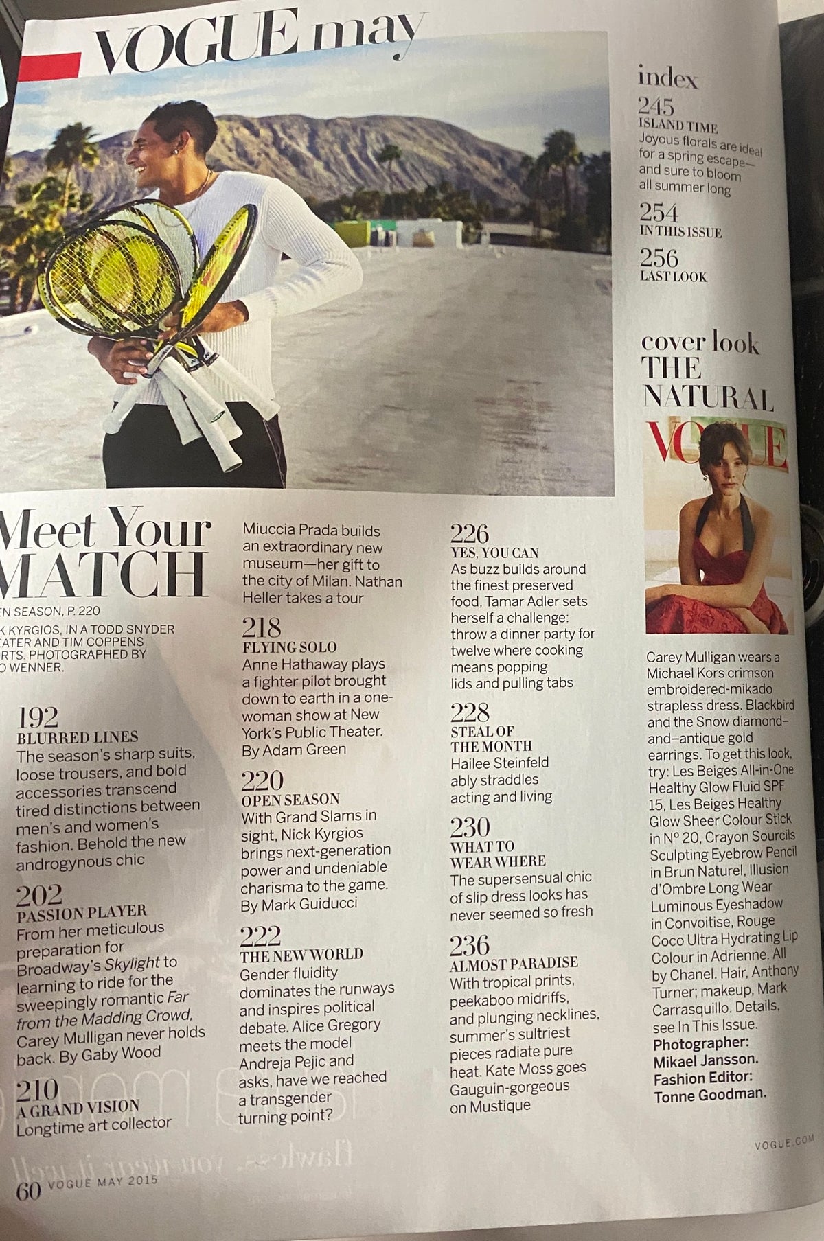 Article page from Vogue Magazine May 2015, featuring a fashion spread and an interview on Miuccia Prada's influence in the fashion industry.