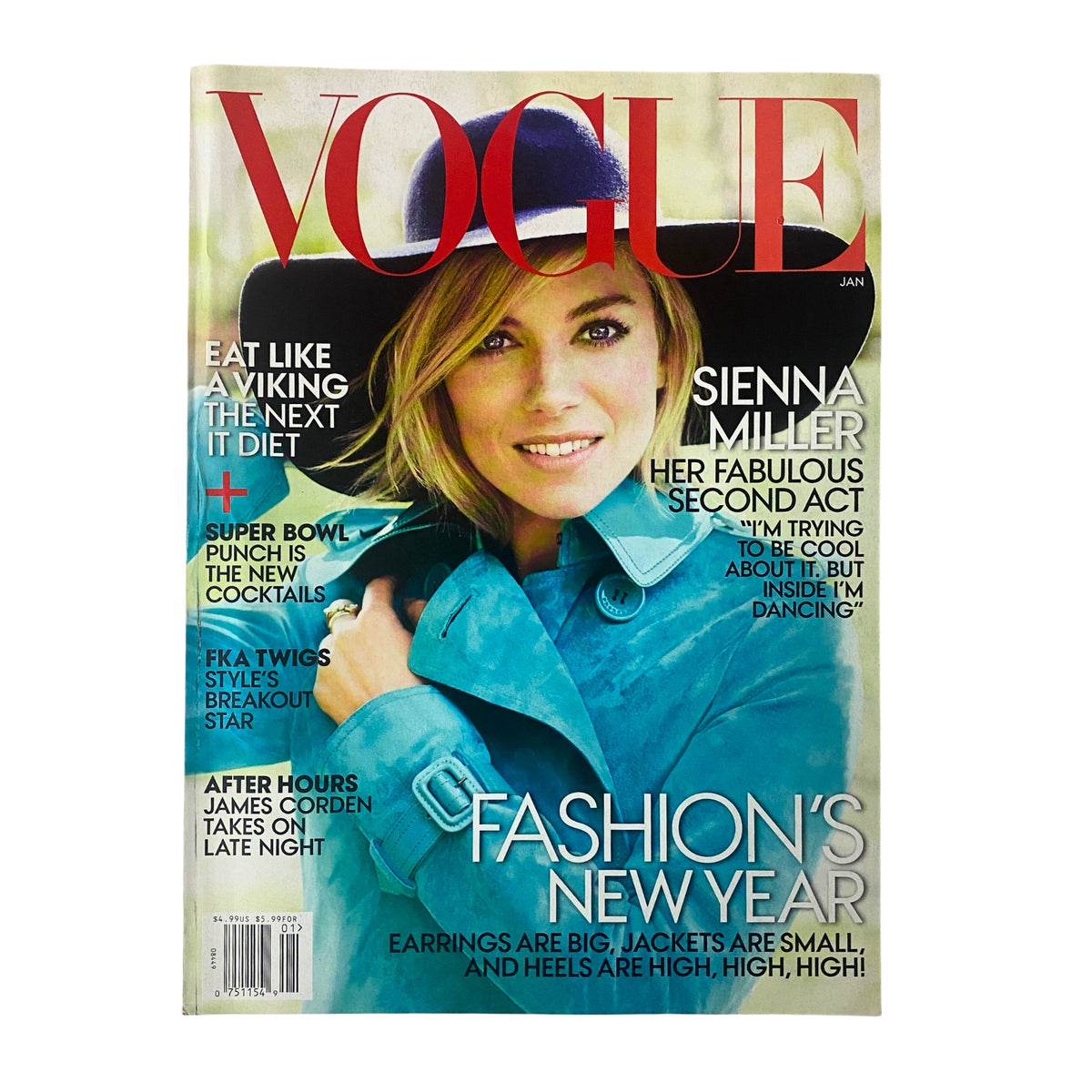 Vogue Magazine January 2015 featuring Sienna Miller on the cover, highlighting fashion trends and lifestyle for the new year.