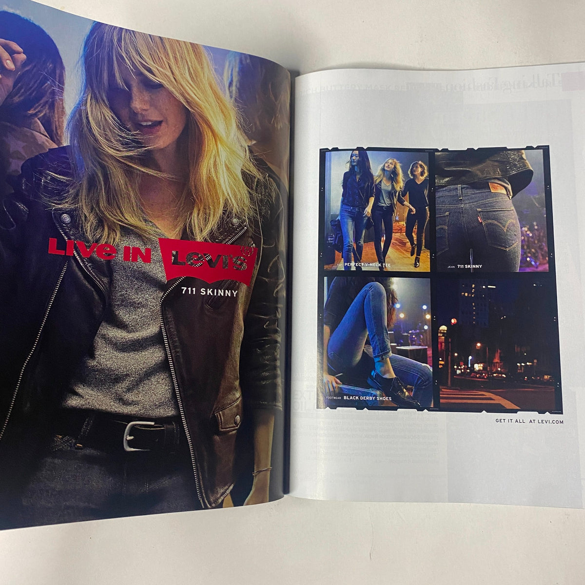Vogue Magazine August 2016 advertisement showcasing denim fashion with the tagline 'Live in Love' featuring models in stylish jeans, emphasizing contemporary fashion trends.
