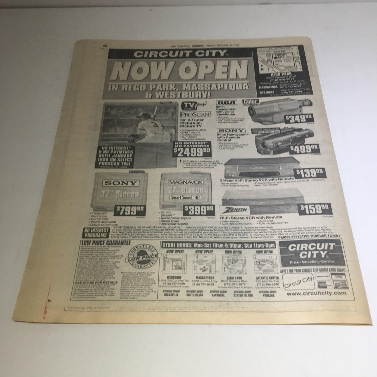 New York Post: September 30 1997 Play It Again, Yanks! containing an advertisement for Circuit City alongside other promotional content.