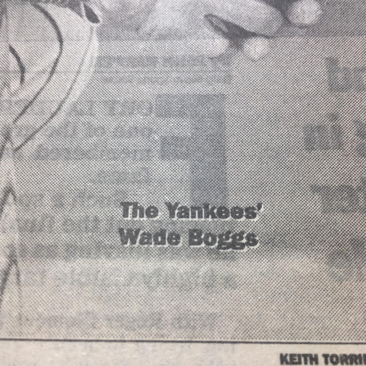 Close-up showing the details on Odd Boggs, a player for the Yankees, in the New York Daily News, April 4, 1993.