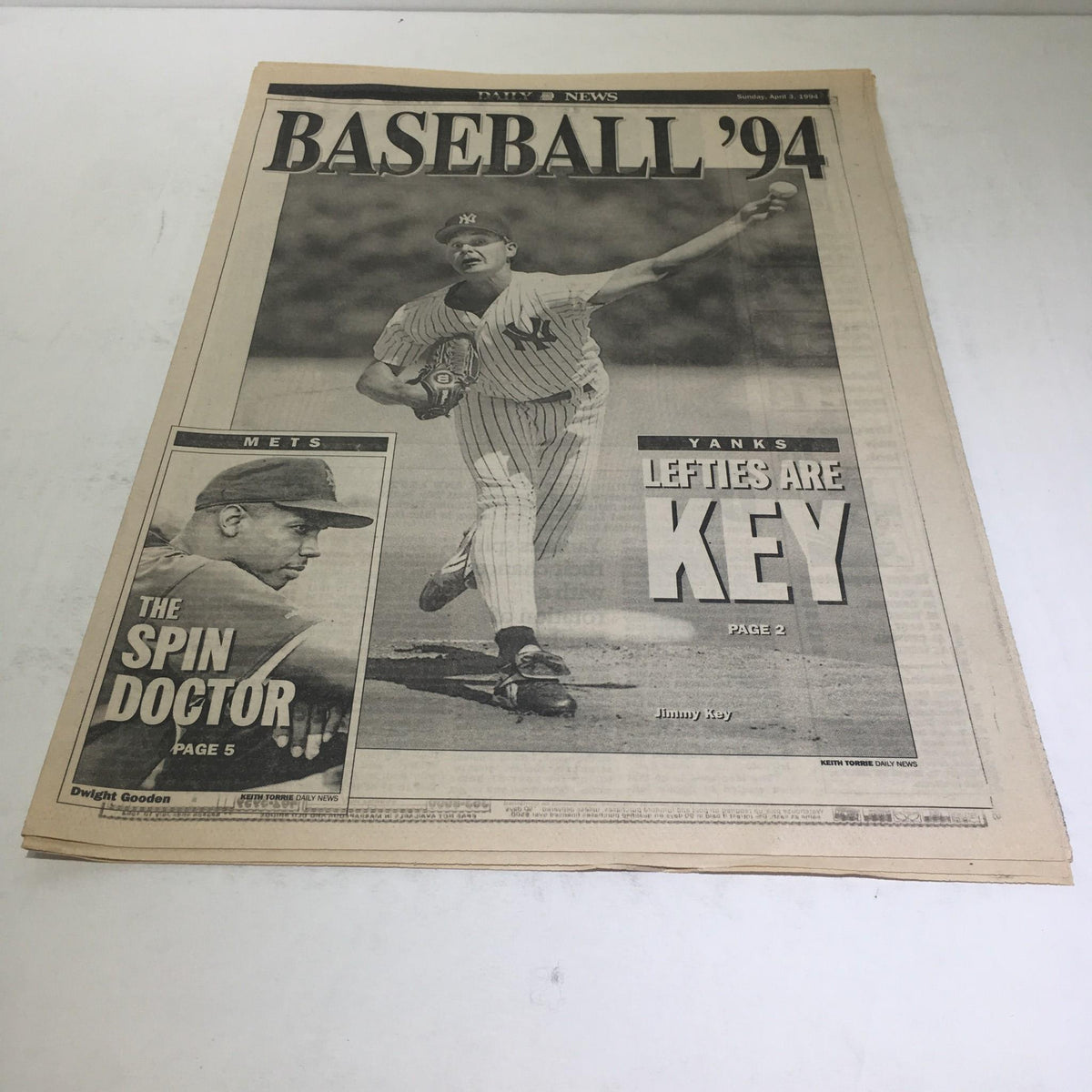 NY Daily News: April 3 1994 Baseball '94 Lefties Are Key magazine cover featuring a New York Yankees pitcher in action, highlighting the significance of left-handed players in the season.