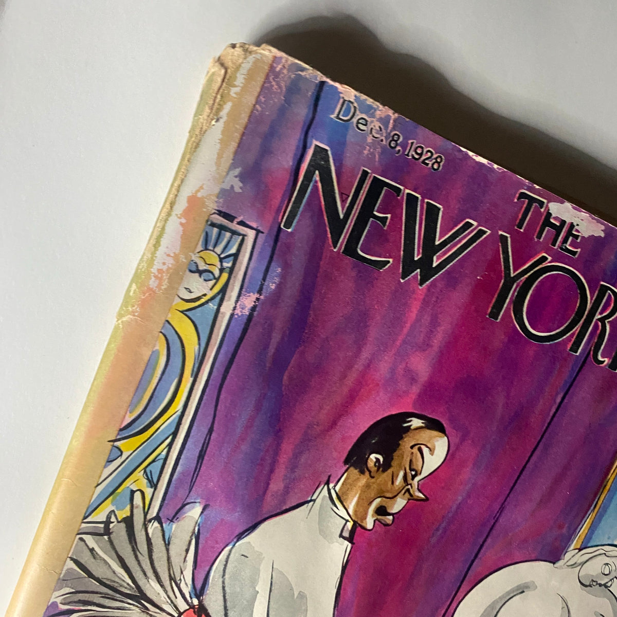 Cover of The New Yorker magazine from December 8, 1928, featuring a colorful illustration by Peter Arno, showcasing a humorous depiction of a New York elite scene.