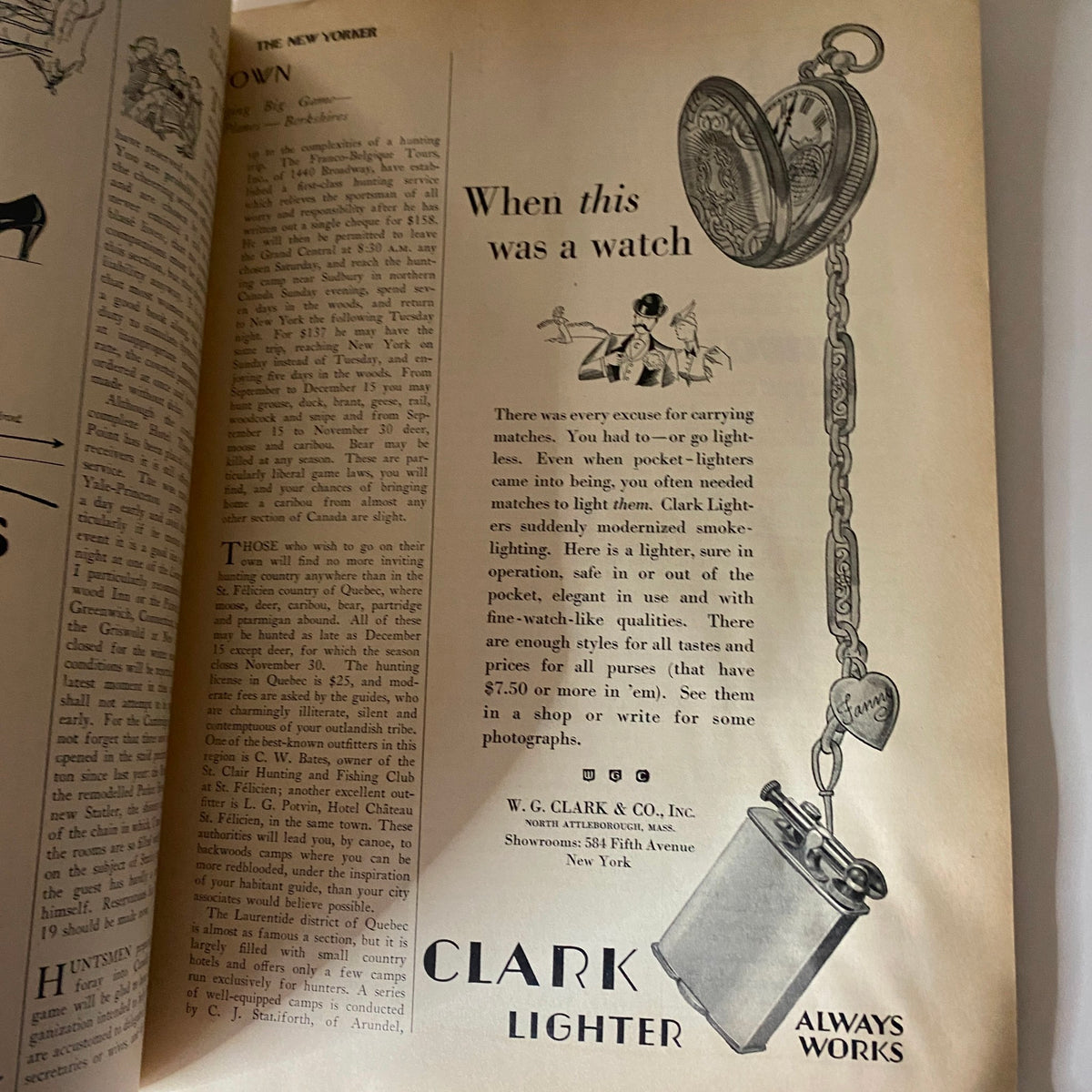 The New Yorker Magazine Cover October 15, 1927 featuring a nostalgic advertisement for Clark Lighter by W.G. Clark & Co., illustrating its practical use.