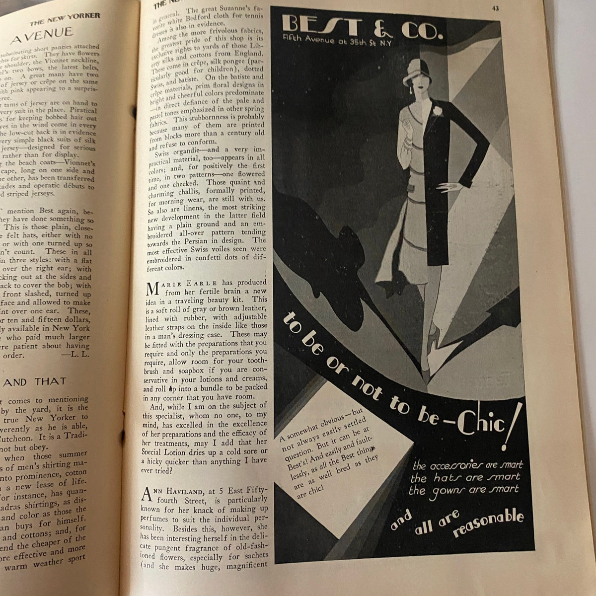 Advertisement for Best & Co. in The New Yorker Complete Magazine January 15, 1927 promoting fashion accessories.