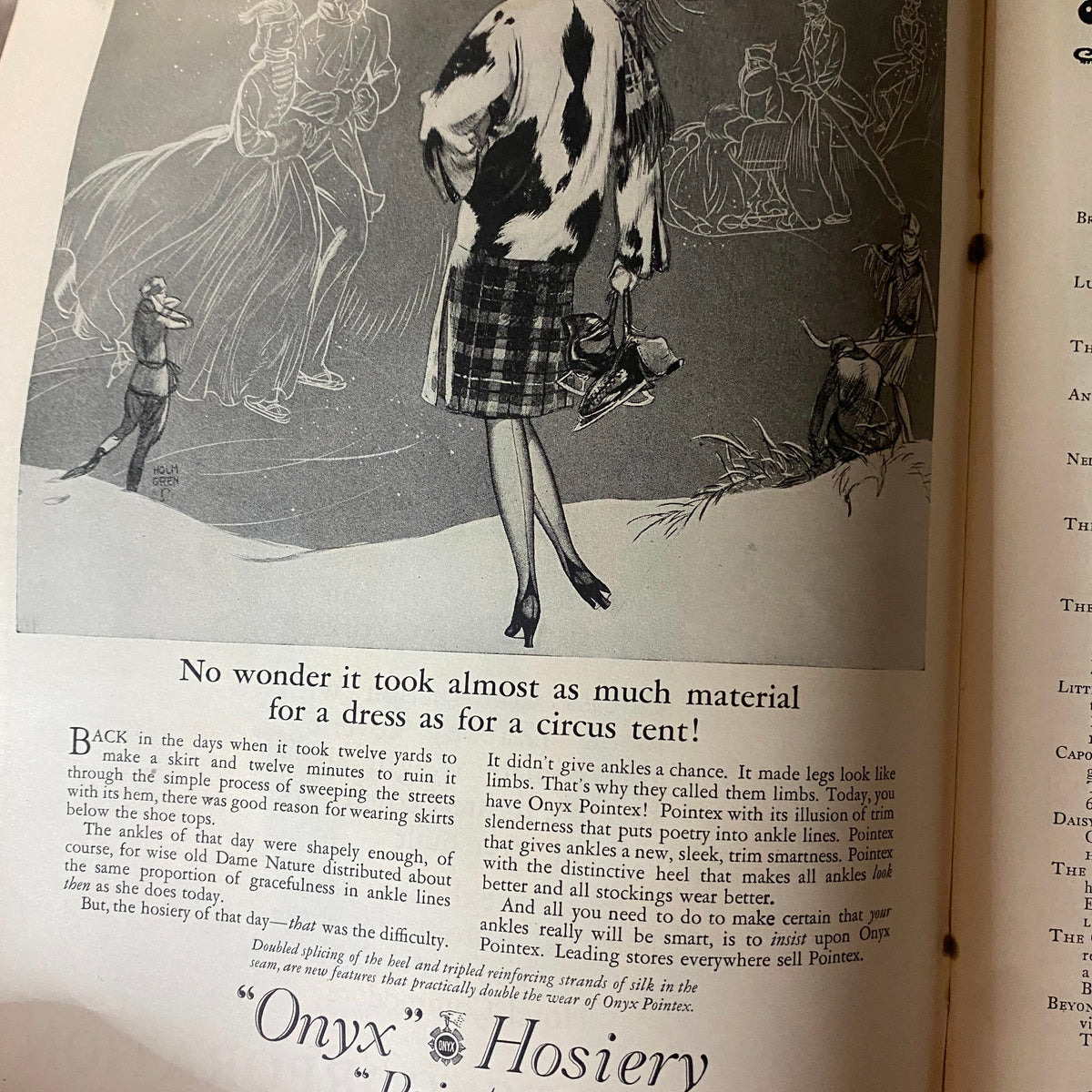 The New Yorker Complete Magazine January 8, 1927 Ilonka Karasz Cover page showcasing an advertisement for Onyx Hosiery with a vintage fashion illustration.
