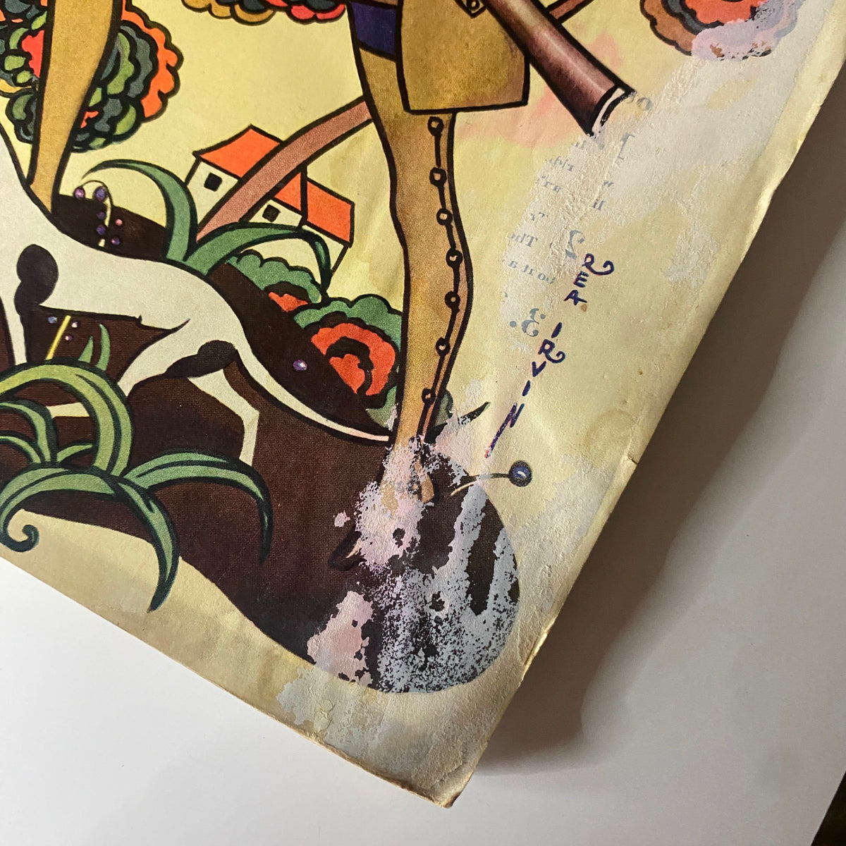 Detail from The New Yorker Complete Magazine October 8, 1927 showing Rea Irvin's signature on the artistic cover with a colorful illustration.