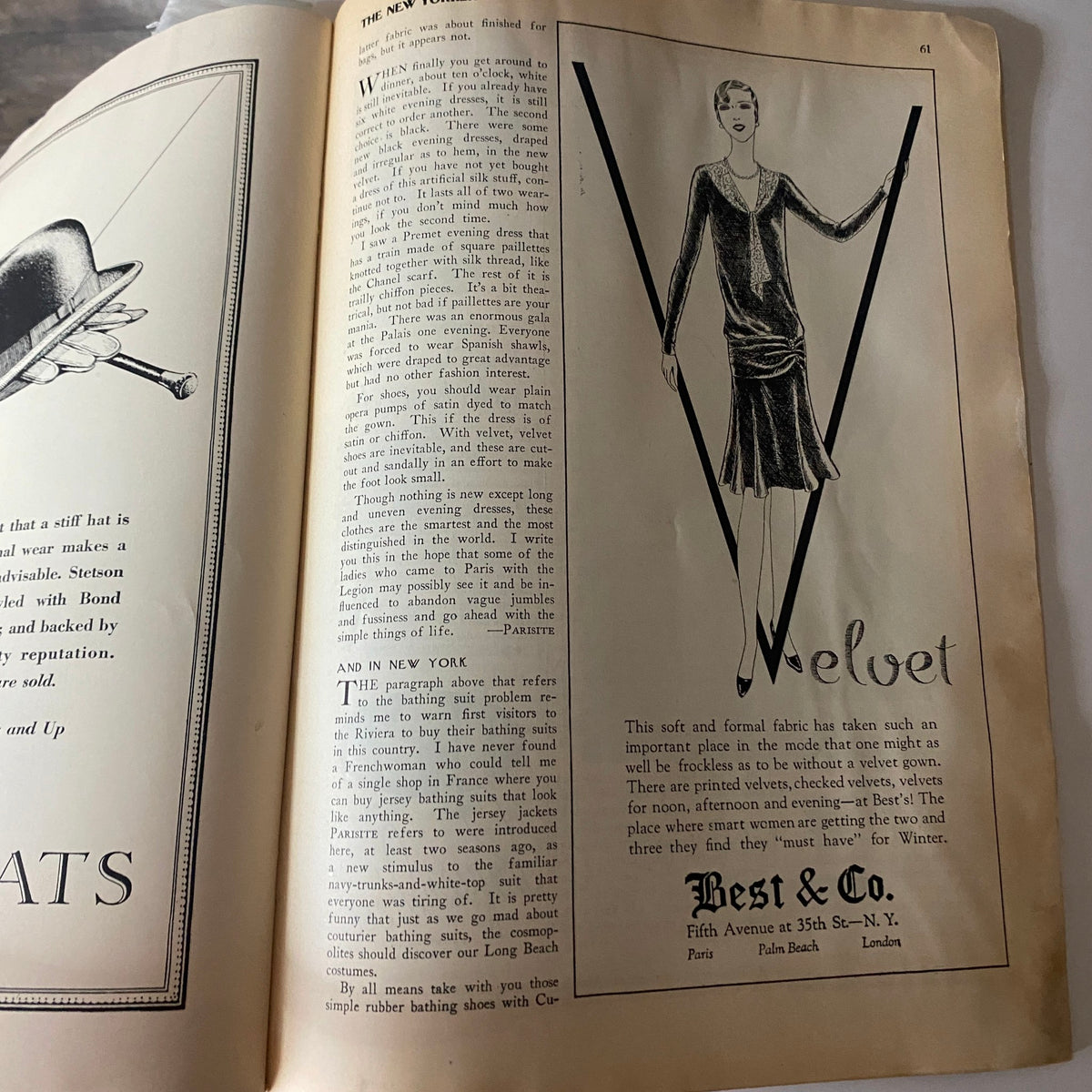 Fashion advertisement in The New Yorker Complete Magazine October 8, 1927, featuring evening attire and stylish design elements.