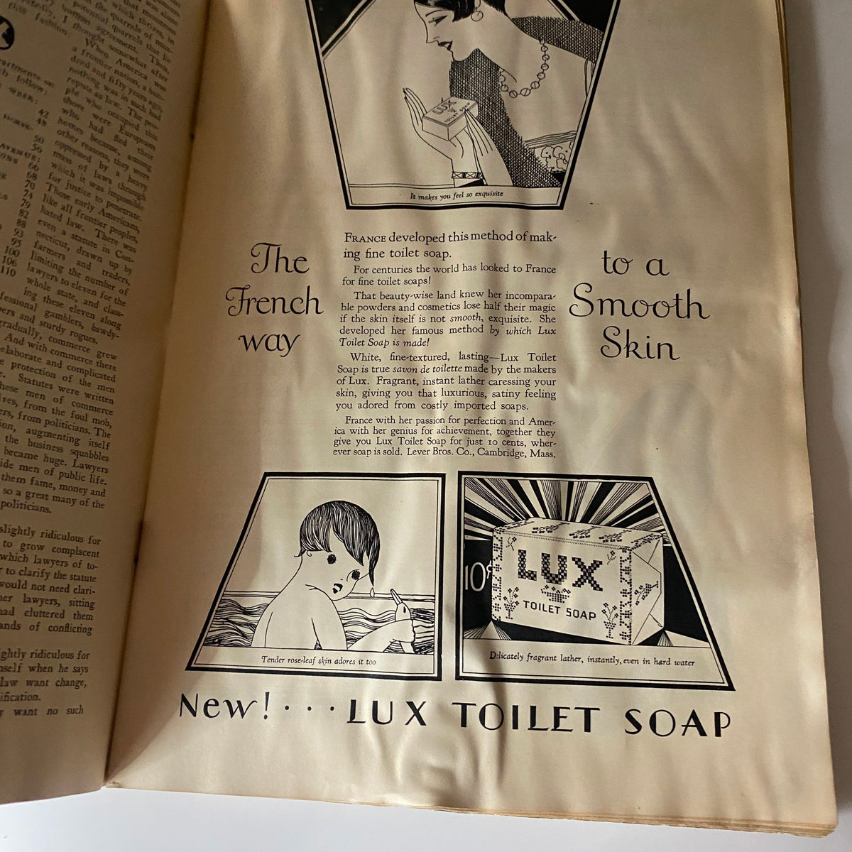 The New Yorker Complete Magazine April 16, 1927 Ilonka Karasz Cover displaying an advertisement for Lux Toilet Soap, emphasizing beauty and skincare in the 1920s.
