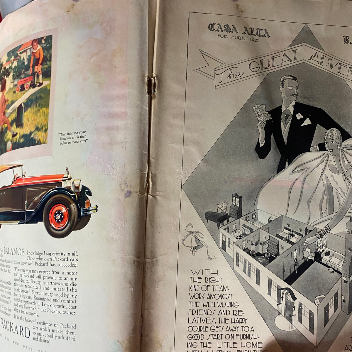 Inside page of The New Yorker magazine featuring an advertisement for Packard cars, June 18, 1927 edition by Peter Arno.