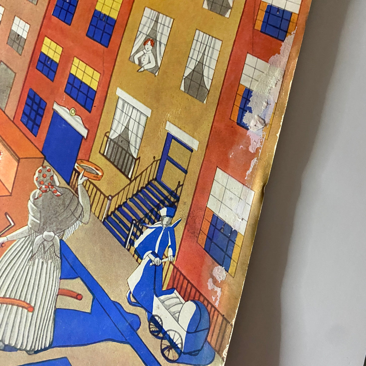 Close-up of the cover art from The New Yorker Complete Magazine July 30, 1927, featuring a colorful illustration by Ilonka Karasz showing an urban scene.