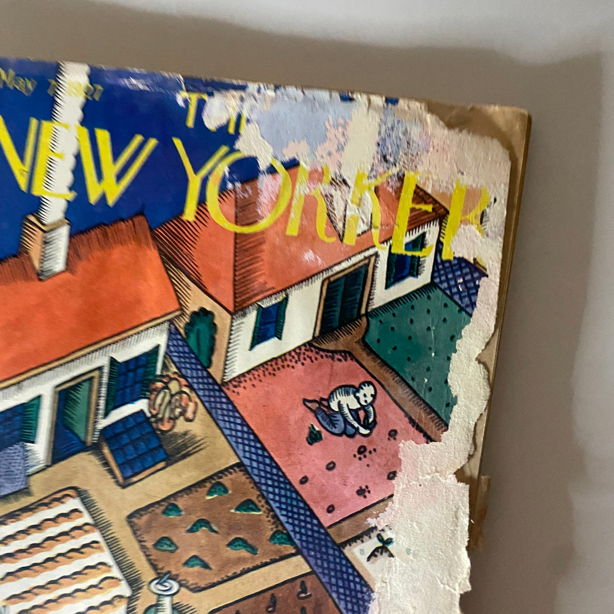 Cover of The New Yorker Complete Magazine from May 7, 1927 by Ilonka Karasz showcasing a vintage illustration with iconic architecture and landscaping features.