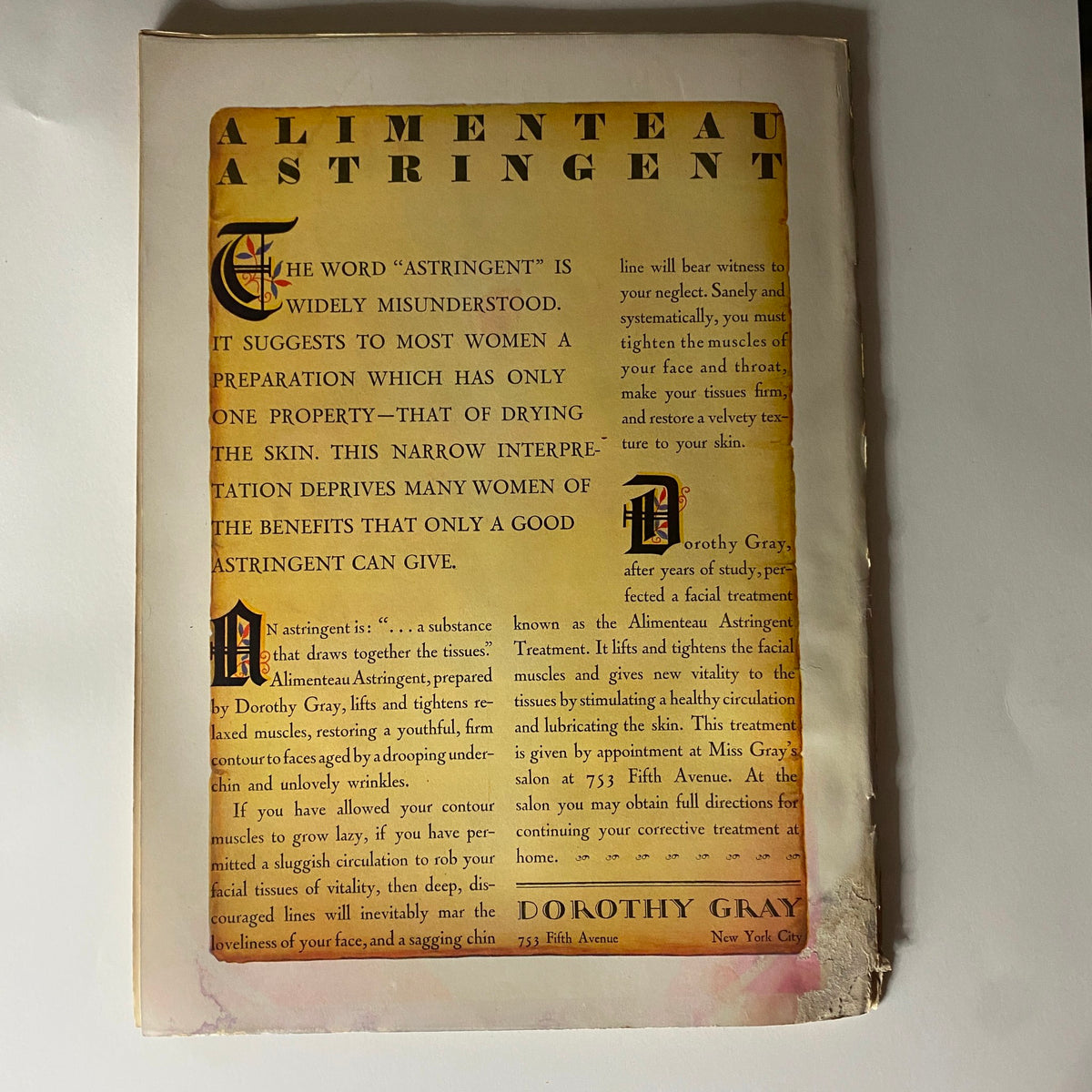 The New Yorker Complete Magazine February 18, 1928 Cover featuring an advertisement for Dorothy Gray's astringent skincare product, showcasing vintage typography and design elements characteristic of the 1920s.