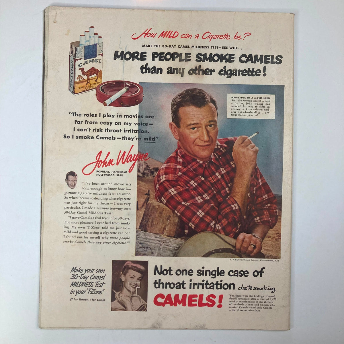 Back cover of VTG Collier's Magazine from March 24, 1951, featuring a vintage advertisement for Camel cigarettes with actor John Wayne.