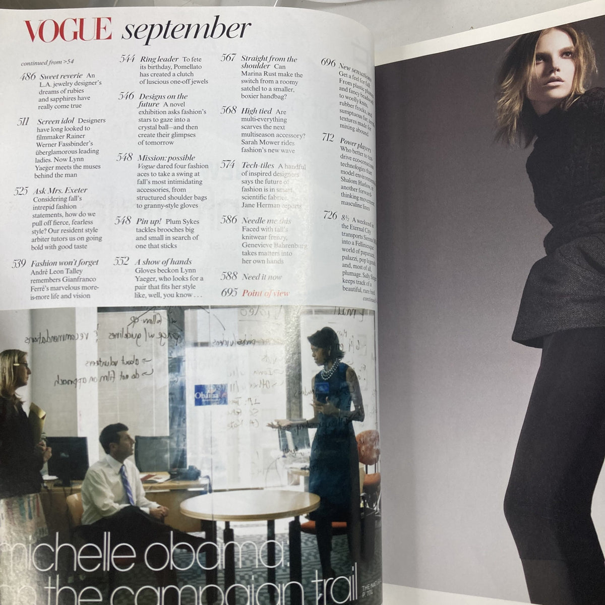 Vogue Magazine September 2007 featuring Sienna Miller, showcasing fashion trends and notable articles including a feature on Michelle Obama during the campaign trail.