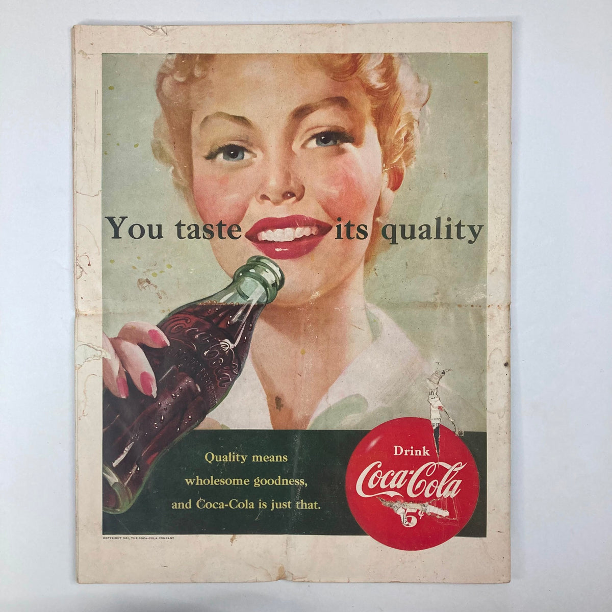 Advertisement page from VTG Collier's Magazine February 17 1951 featuring a vintage Coca-Cola ad with a smiling woman holding a bottle.