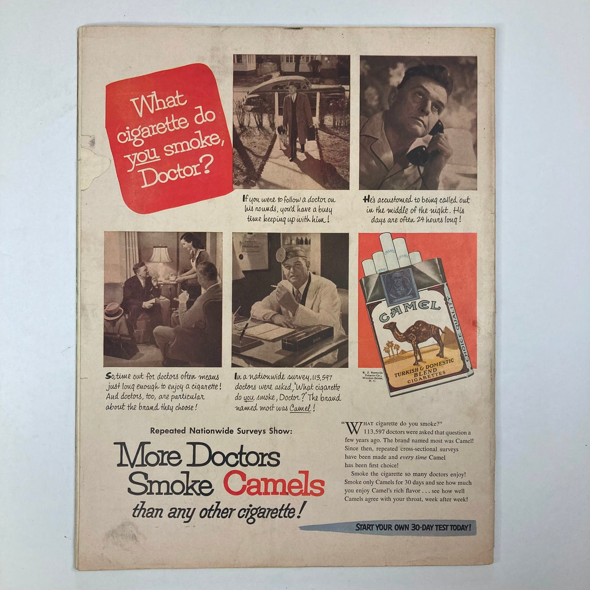Back cover of VTG Collier's Magazine May 17 1952 Vol 129 No. 20 featuring an advertisement for Camel cigarettes.