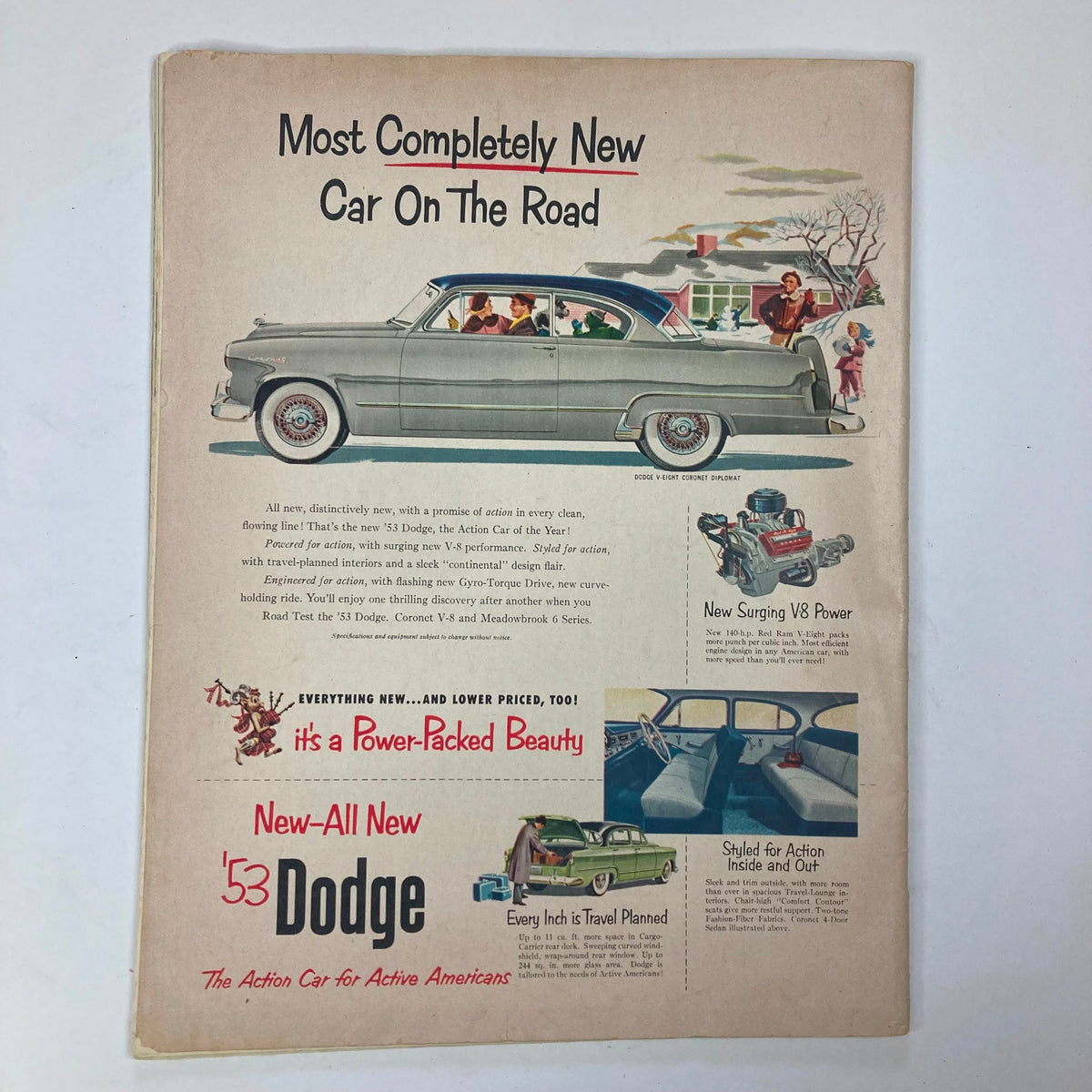Advertisement page from VTG Collier's Magazine, January 31, 1953, Volume 131, No. 5, promoting the new '53 Dodge with a stylish car illustration.