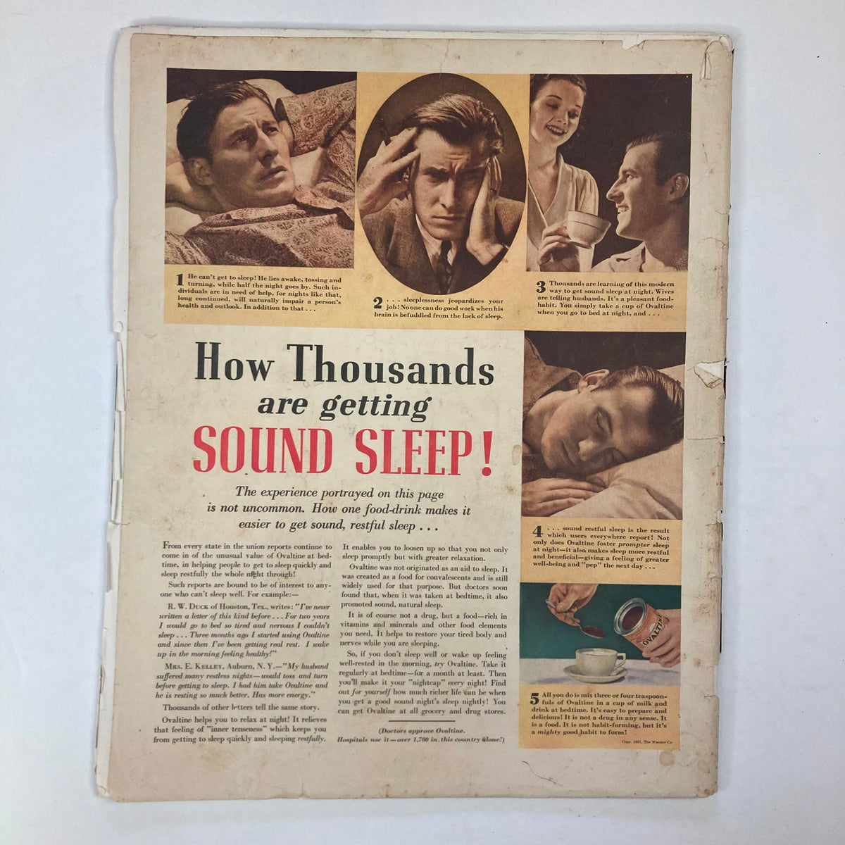 Vintage Collier's Magazine page featuring the article 'How Thousands are Getting Sound Sleep' with various illustrations and sleep-related tips from the November 13, 1937 issue by Sax Rohmer.